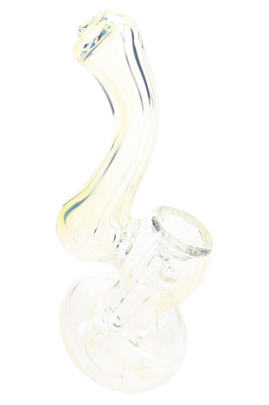 Mini fumed glass Sherlock bubbler with pale yellow tint, curved Sherlock neck, rounded bowl and circular base