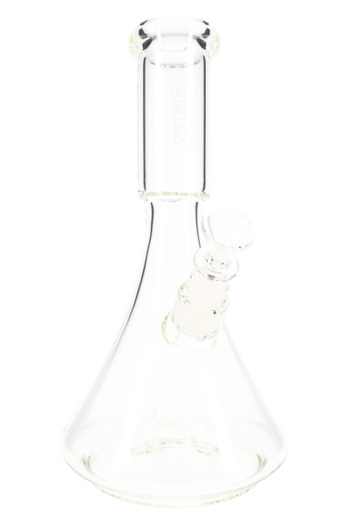 Wholesale GRAV Large Deco Beaker water pipe, 11.8″ clear borosilicate with 14 mm bowl and removable 7.09″ downstem, front angled view.