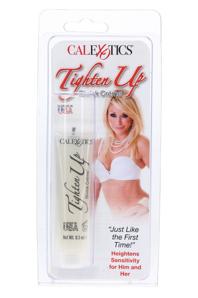 Tighten Up Shrink Crème tube in peg-ready blister pack with hang tab, front display—wholesale adult store add-on
