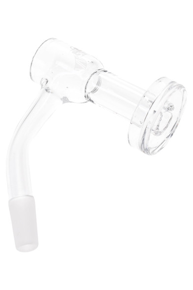 GRAV slurper bucket quartz banger, male joint, head-shop supply product photo, clean white backdrop emphasizing bucket profile and base. GRAV slurper bucket quartz banger, male joint, head-shop supply product photo, clean white backdrop emphasizing bucket profile and base.