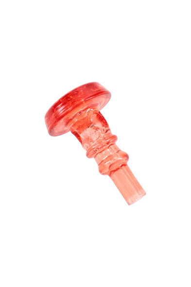 Transparent red borosilicate Puffco joystick by Empire Glassworks (1"), wholesale accessory, angled studio view showing tapered stem and polished cap.