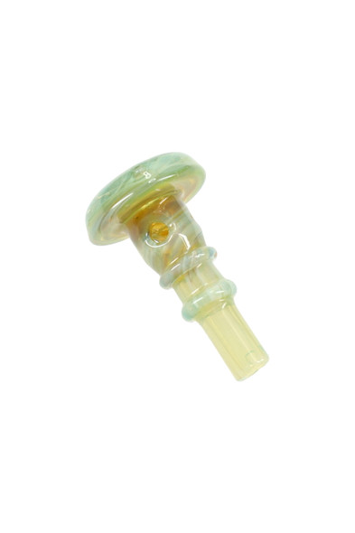 Slime green borosilicate Puffco joystick cap, 1" size for Peak Pro 3D XL, wholesale accessory shown at an angled studio view with intake hole detail.