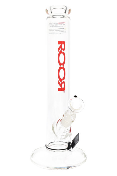 ROOR Zumo 14" straight tube, bold red logo variant, clear base with GoG downstem and 14.5 mm bowl, studio front view for head-shop listings.