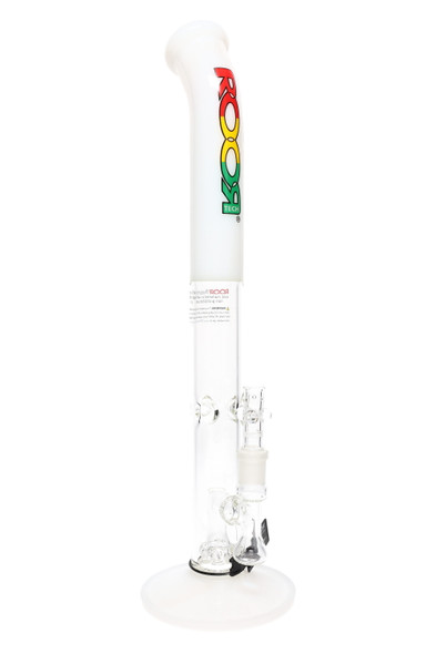 White and clear glass tall RooR wholesale water pipe with ice pinch and rasta decal.