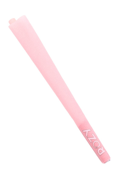 Single Rozy pink King Size cone with logo by the filter, side angle on white background for smoke-shop wholesale catalog use. Single Rozy pink King Size cone with logo by the filter, side angle on white background for smoke-shop wholesale catalog use.