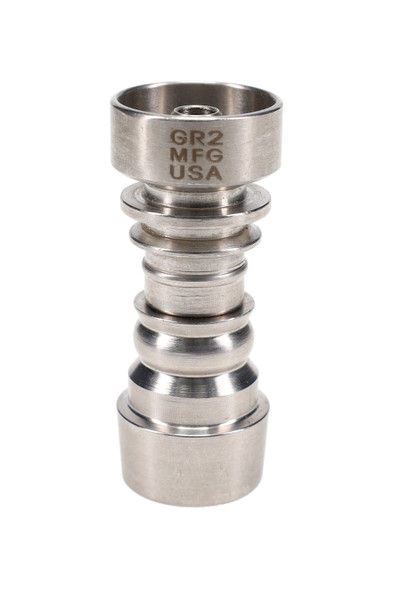 Wholesale titanium dab nail, dual-size 14.5 mm male-female domeless GR2 build, straight front angle on white background.
