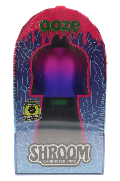 Darkwave Ooze Shroom character vape packaged in arched window box, screen callouts visible, straight-on retail shot for smoke-shop wholesale pages. Darkwave Ooze Shroom character vape packaged in arched window box, screen callouts visible, straight-on retail shot for smoke-shop wholesale pages.