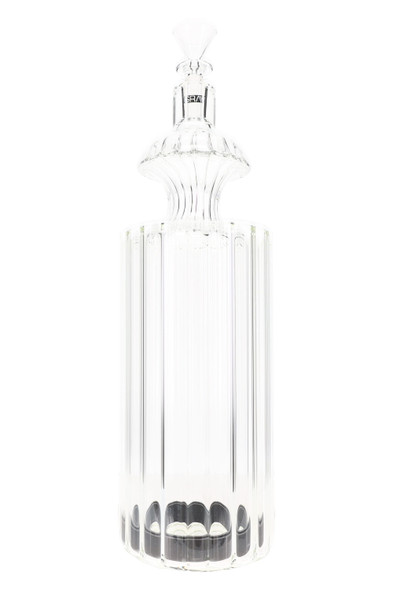 Full-length clear GRAV Monarch 11" gravity bong on white background, showing fluted body and curvy neck for premium head shop inventory.