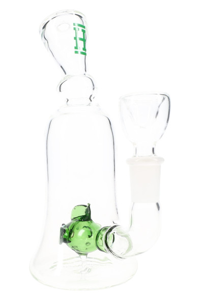 Clear 6" Hemper glass fish bong with green fish percolator and 14.5 mm bowl, head-shop supplies