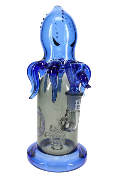 Front view Kraken XL glass bong with blue tentacles and matrix perc—smoke shop display inventory photo
