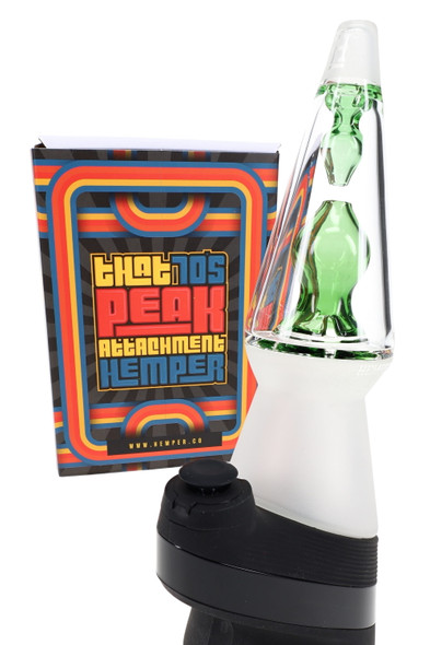 That 70’s Peak attachment beside retro Hemper box, green internal chamber—wholesale accessory shot