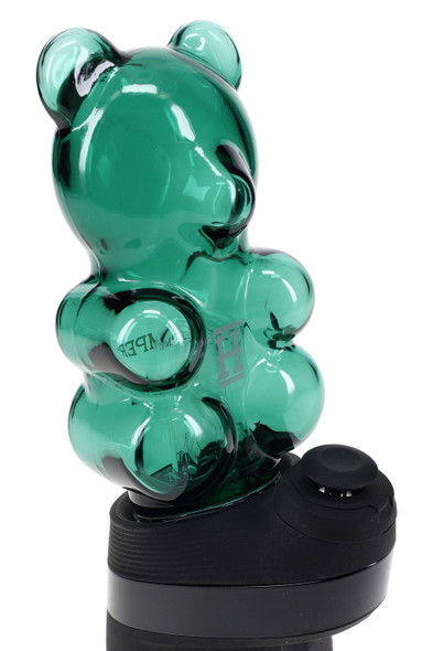 Translucent green gummy bear Peak glass top on device base, rear angle—smoke shop upsell accessory