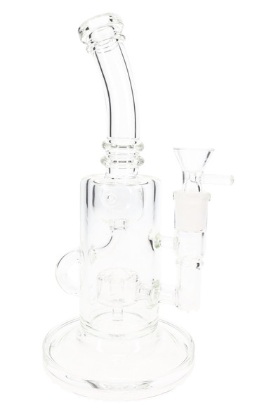 Clear 9.5" stemless recycler water pipe with bowl, front view for wholesale glass showcase inventory