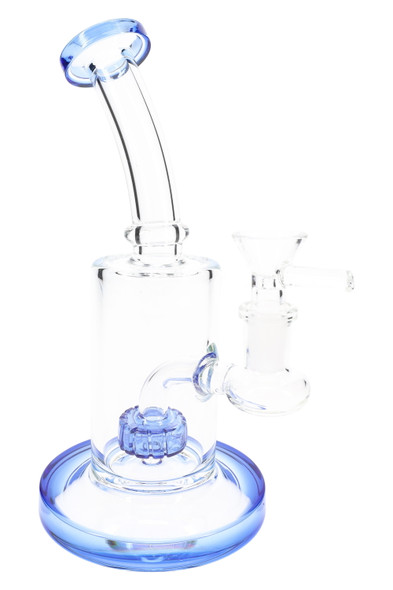 Blue-accent 7.5" stemless straight shooter water pipe with bowl, showcase-ready retail smoke gear photo
