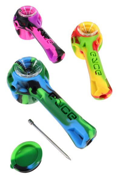 Assorted Eyce Gavel silicone spoon pipes with glass bowls, lid and poker tool, for smoke shop wholesale
