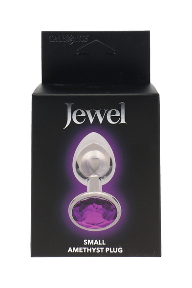 Jewel Small Amethyst Plug retail box front, black packaging with purple gem graphic—wholesale adult products