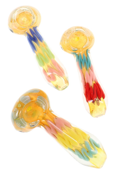 Assorted 3.5" silver-fumed squiggle striped glass pipes, multi-piece set for wholesale smoke shop restock