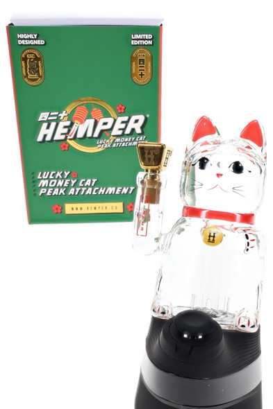 Hemper Lucky Money Cat Peak attachment with green box and gold brick mouthpiece, Puffco accessory for resale