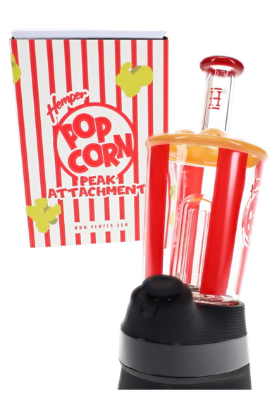 Hemper Popcorn Peak attachment on device with striped retail box, wholesale Puffco accessory for display cases