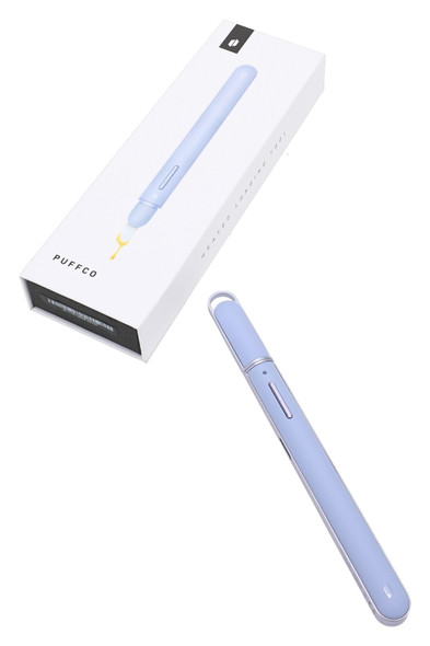 Boxed Puffco heated loading tool for head-shop supplies, light blue unit shown with retail packaging