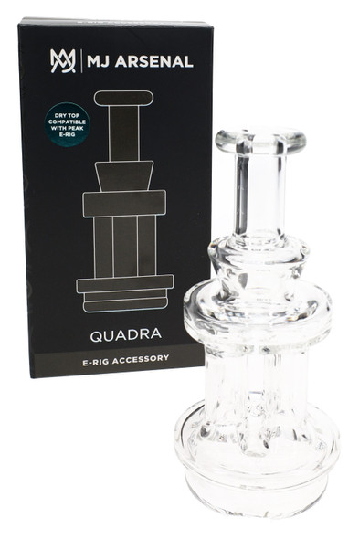 MJ Arsenal Quadra wholesale Peak attachment with retail box, clear borosilicate dry top front packaging shot