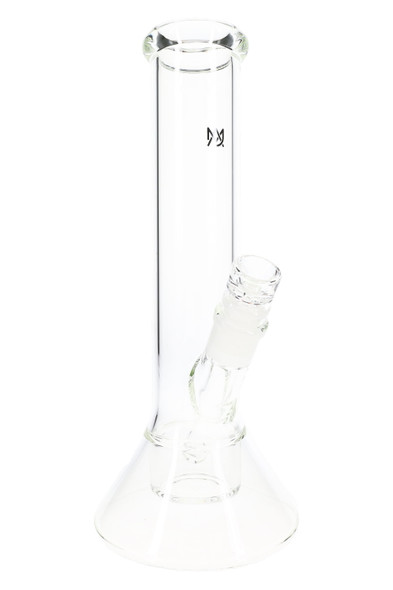 Clear 11" MJ Arsenal Laguna glass bong for smoke-shop resale, beaker-style water pipe angled front view