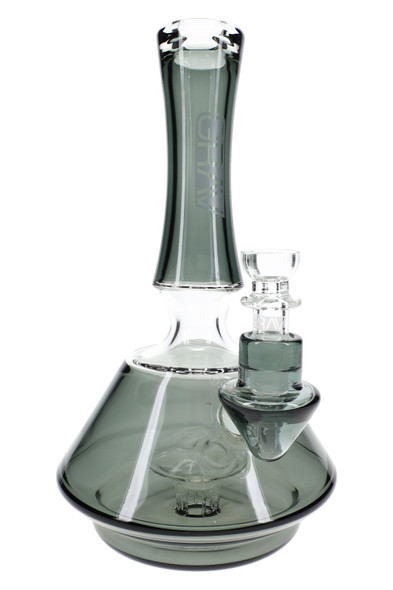 9" GRAV Smoke Oracle water pipe in smoke glass, straight-on showcase view with 14.5 mm bowl included