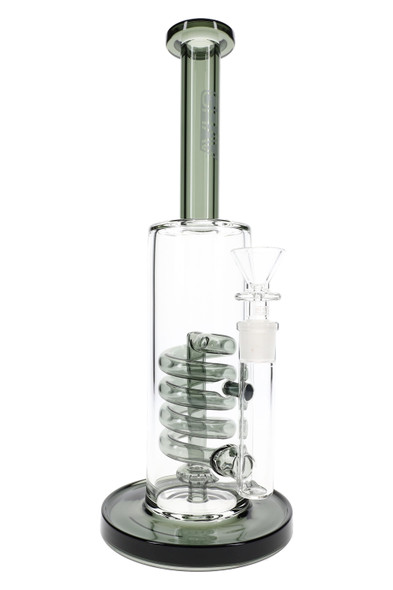 12.25" GRAV Smoke Coil Showerhead water pipe, front showcase view with coil chamber and 14 mm funnel bowl