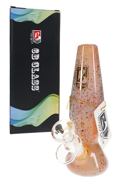 6" wholesale water pipe in peach silver-fumed glass with clear 14.5 mm bowl, shown beside 6B Glass retail box.