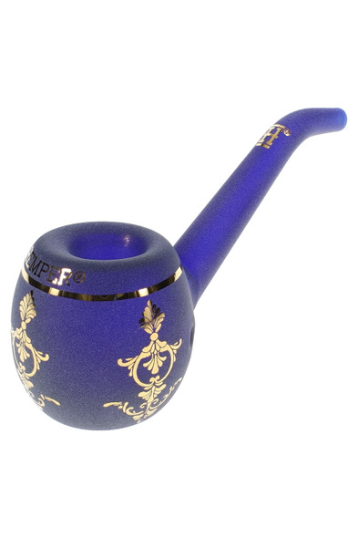 Retail smoke gear close-up of compact jeweled egg glass hand pipe with rounded bowl and decorative accents