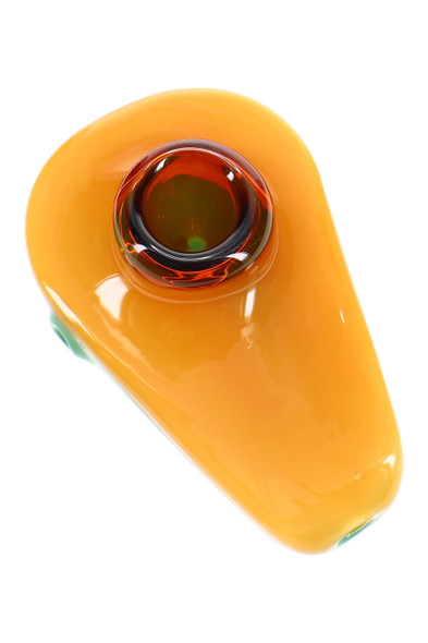 Retail smoke gear close-up of 4.5-inch avocado glass hand pipe with green body and dark pit bowl