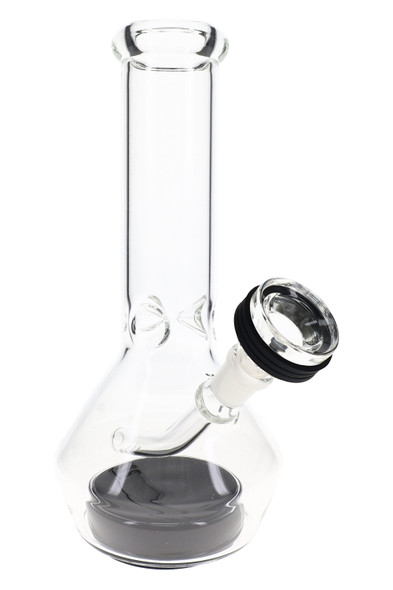 Clear MJ Arsenal Nexus wholesale bong with attached downstem, black suction base, and angled 14 mm bowl.