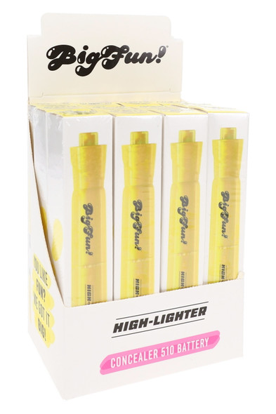 BigFun! wholesale counter display with boxed yellow High-Lighter 510 vaporizers for impulse-accessory merchandising.