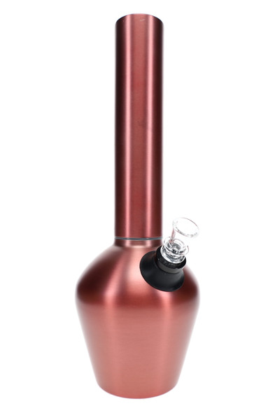 13" Chill rosé steel water pipe for smoke shop displays, front view with glass slide and tall neck.