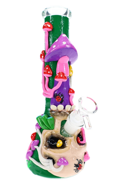 10" resin art GoG beaker water pipe with mushroom design and 18.8 mm joint for head-shop supplies