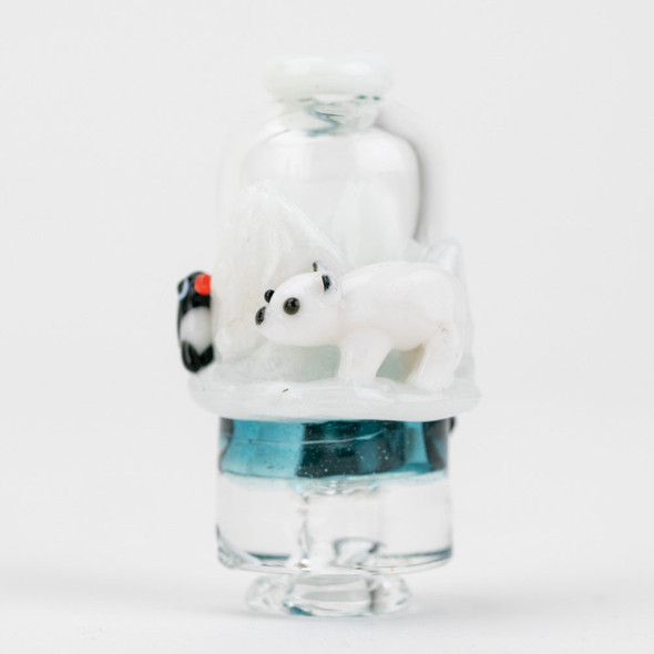Avenge the Arctic Puffco Pivot figurine mouthpiece for wholesale vape accessories with icy blue glass detail