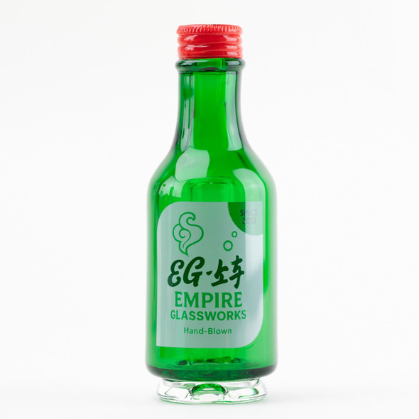 Green soju bottle Puffco Peak glass attachment for wholesale vape accessories, front label with red cap