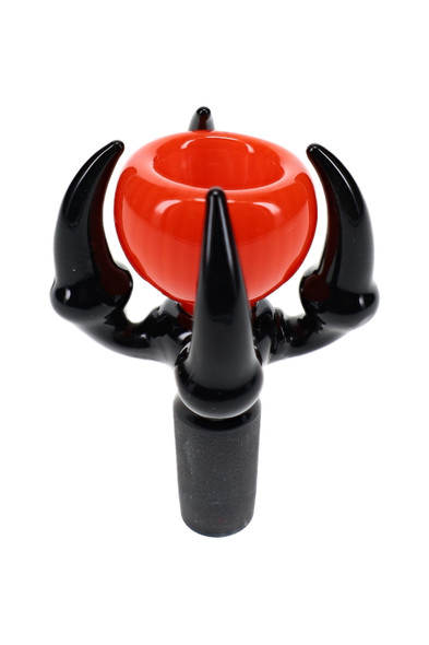 Bright colored glass claw bowl shown at alternate angle for water pipe accessory cases