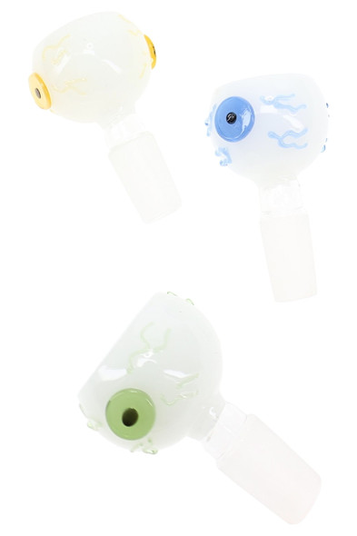 14.5 mm male glass-on-glass eyeball bowl with novelty eye design for accessory displays