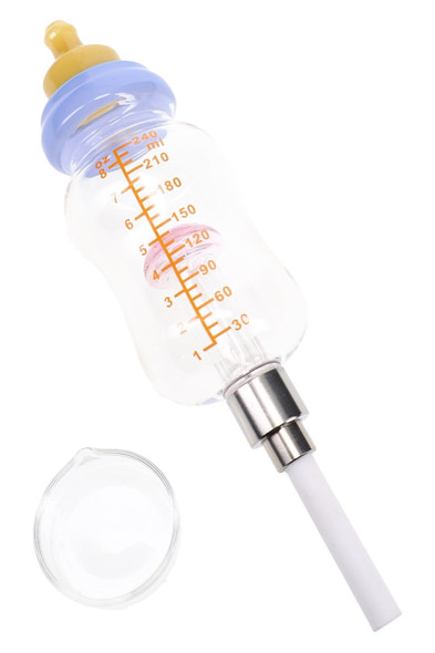 5.5" glass dab straw shown with bottle body and colorful mushroom percolator detail