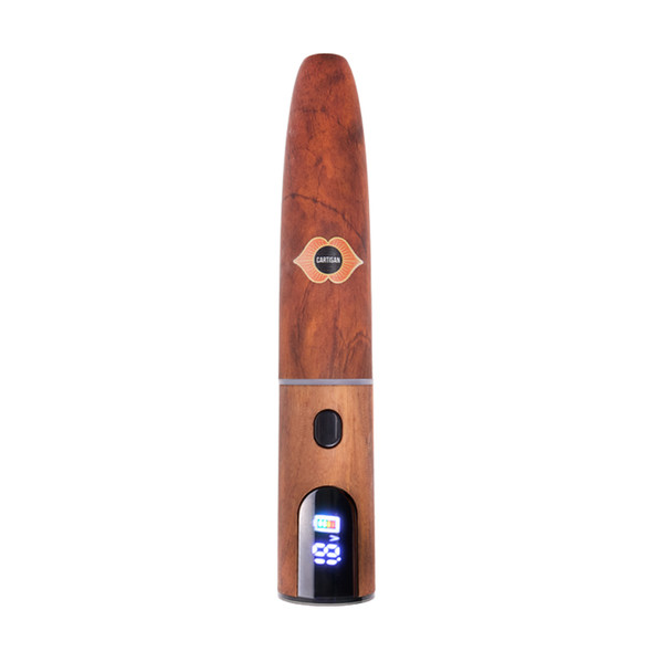 Cartisan Cochiba cigar-style 510 battery front view with brown body and lit digital screen