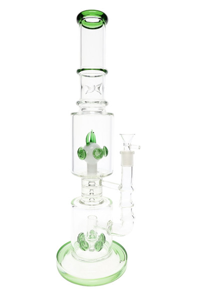 17" stemless glass-on-glass straight shooter water pipe with colored accents and tall body