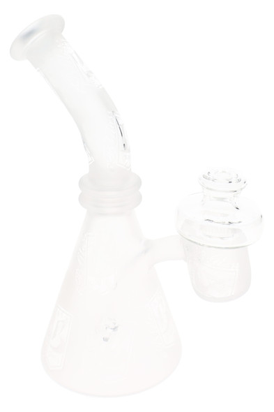 6B Glass frosted mini dab rig shown with directional carb cap for concentrate displays