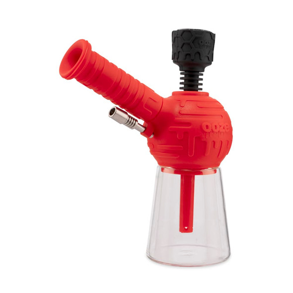 Scarlet Black Ooze Blaster hybrid water pipe with silicone body, glass base, and banger attachment