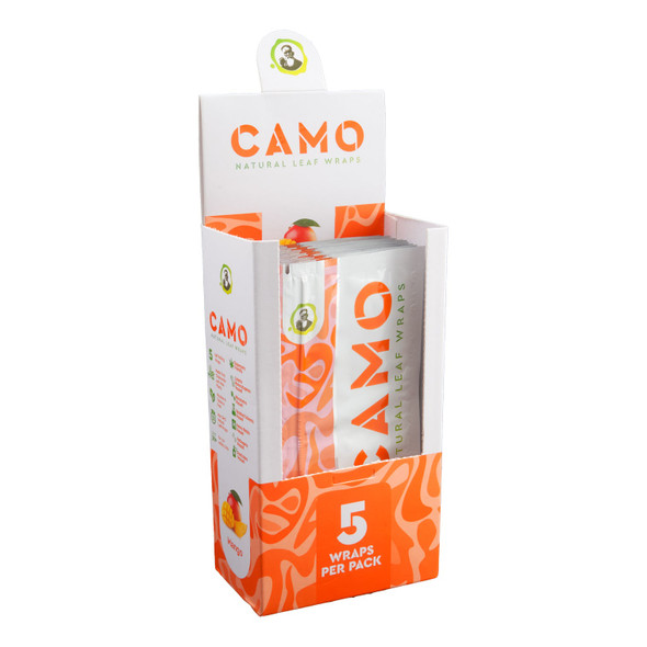 CAMO Mango natural leaf wraps pouch with mango fruit artwork and resealable 5-wrap retail packaging