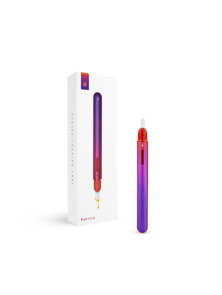 Puffco Plasma Hot Knife beside white retail box with violet-to-ember tool artwork and Puffco branding
