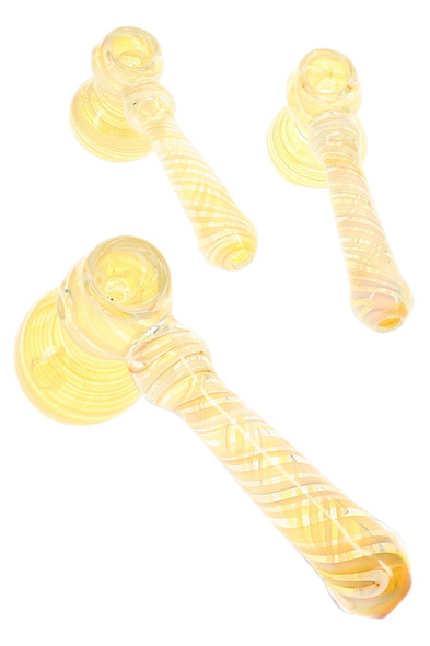 5.5" silver fumed swirl glass hammer bubbler with color-changing finish for retail glass displays