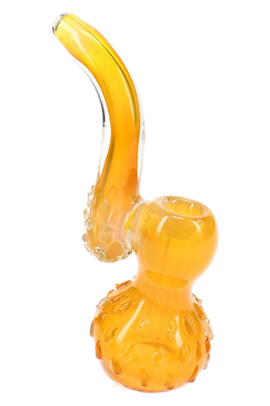 Single 6" gold fumed marbled glass Sherlock bubbler with rounded water chamber, curved neck, and textured glass detailing