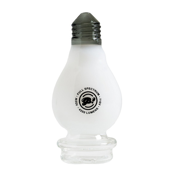 BigFun! white borosilicate Peak top showing a full-color lightbulb body and base-connected perc