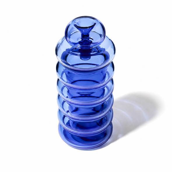Angled top view of the Lapis NWTN Bolla Gravity Bong highlighting the rounded glass bowl assembly and stacked chamber design.